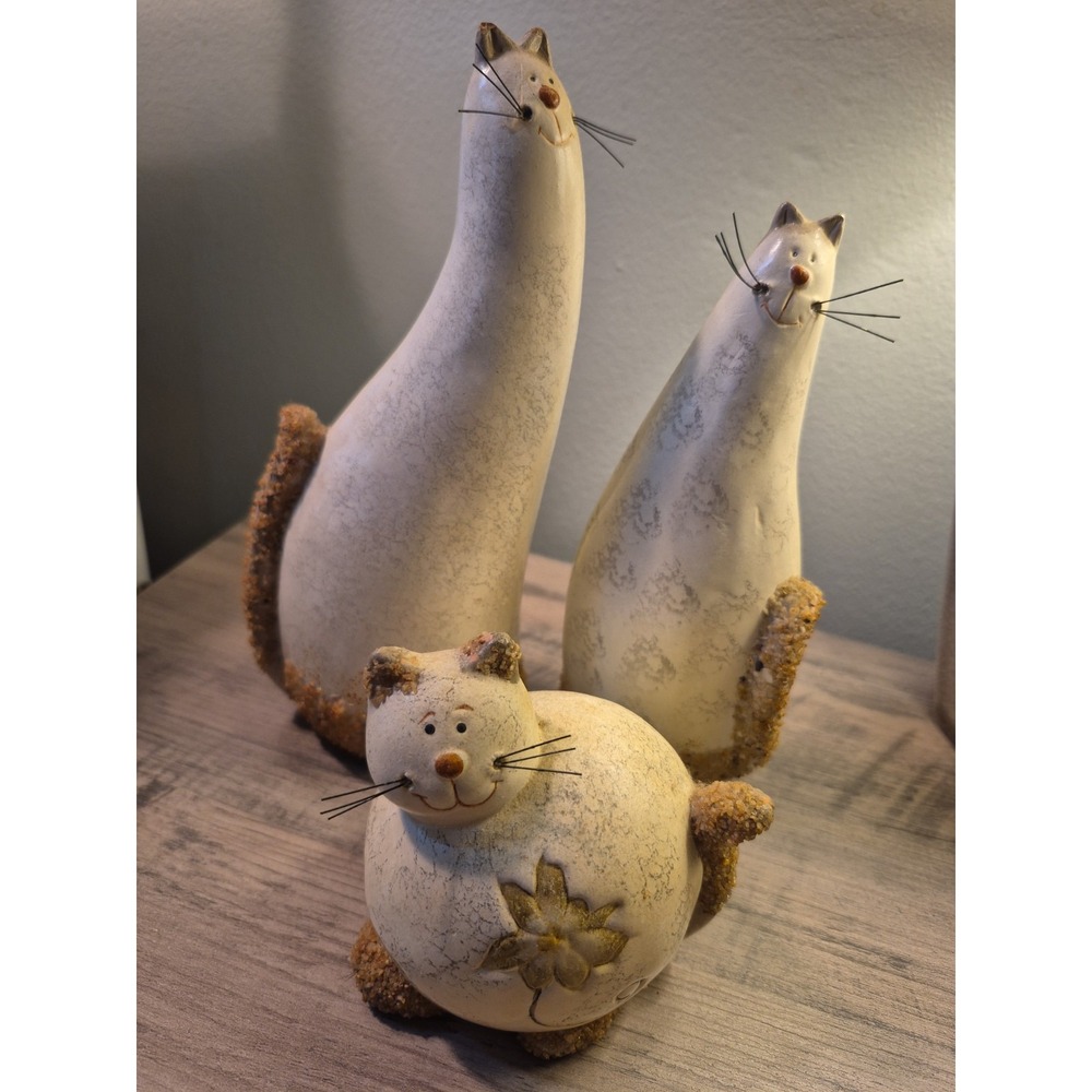 VTG Set of 3 Delton Ceramic Cream Colored Whimsical Cats.